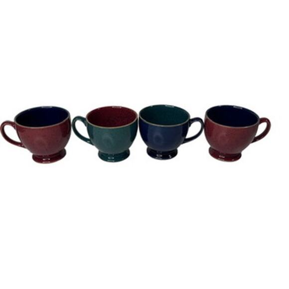 Denby Harlequin Set of 4 3" Footed Cups 2 Red & Blue 1 Green Blue 1 Blue Green - Picture 7 of 9